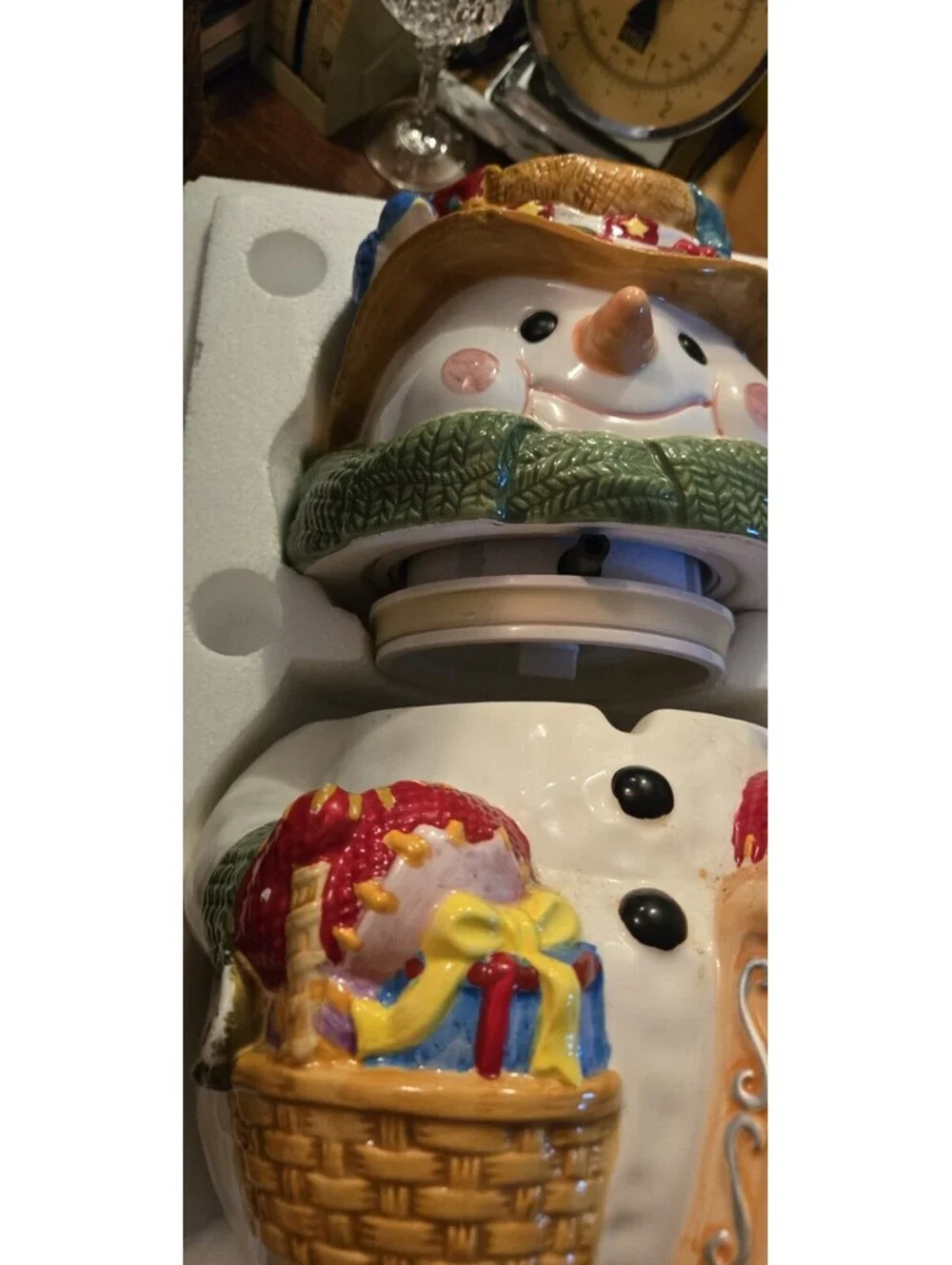 Ceramic Mr Christmas Animated Talking Musical Snowman Cookie Jar UNTESTED NIB